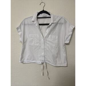 Madewell Women's XS Collared white solid Cotton Cropped Button Up drawstring